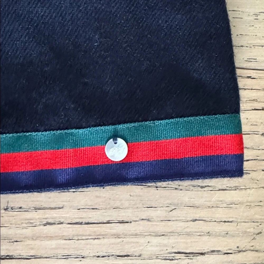 PICCOLA SPERANZA Navy Dress w/bow striped detailing, matching headband/socks 10. - Picture 4 of 13